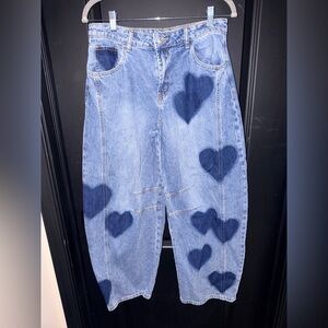 Forever 21 Blue Heart Print Boyfriend Jeans